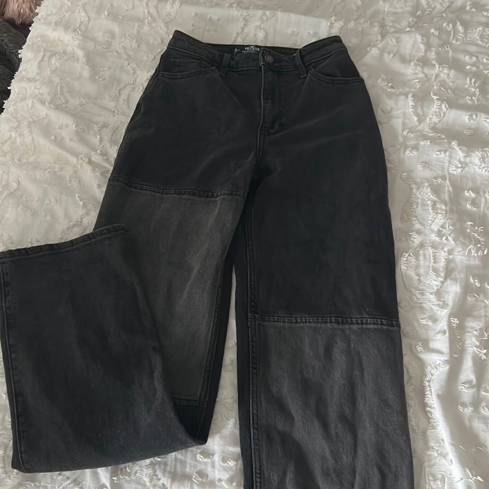 Hollister ultra high rise dad jean, multi - wash, black and grey.